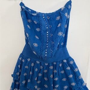 Ramy Brook Royal Blue Strapless Eyelet Dress